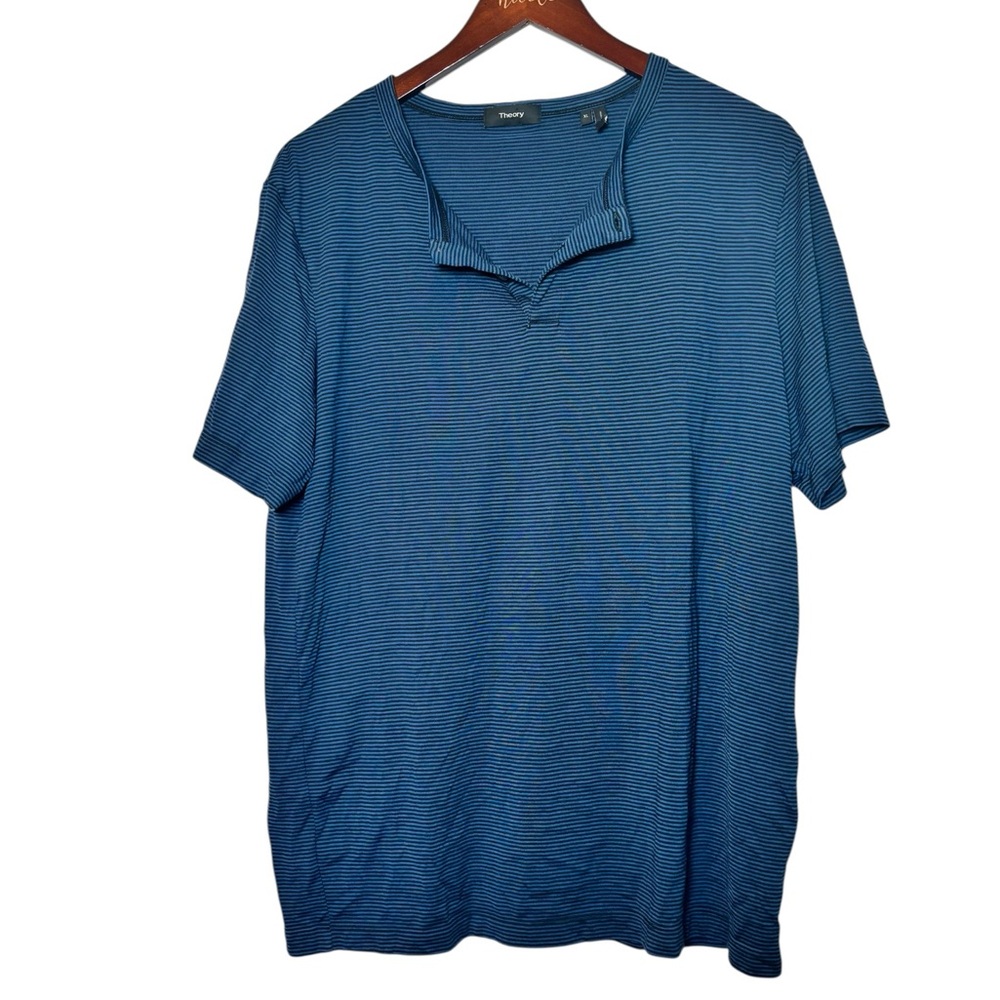 Theory Men's Blue Modal Blend Striped Shirt- Size XL